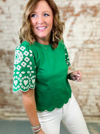 THML Tally Embroidered Scallop Hem Top - FINAL SALE