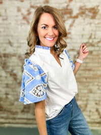 THML Debbie Embroidered Sleeve Poplin Top - FINAL SALE