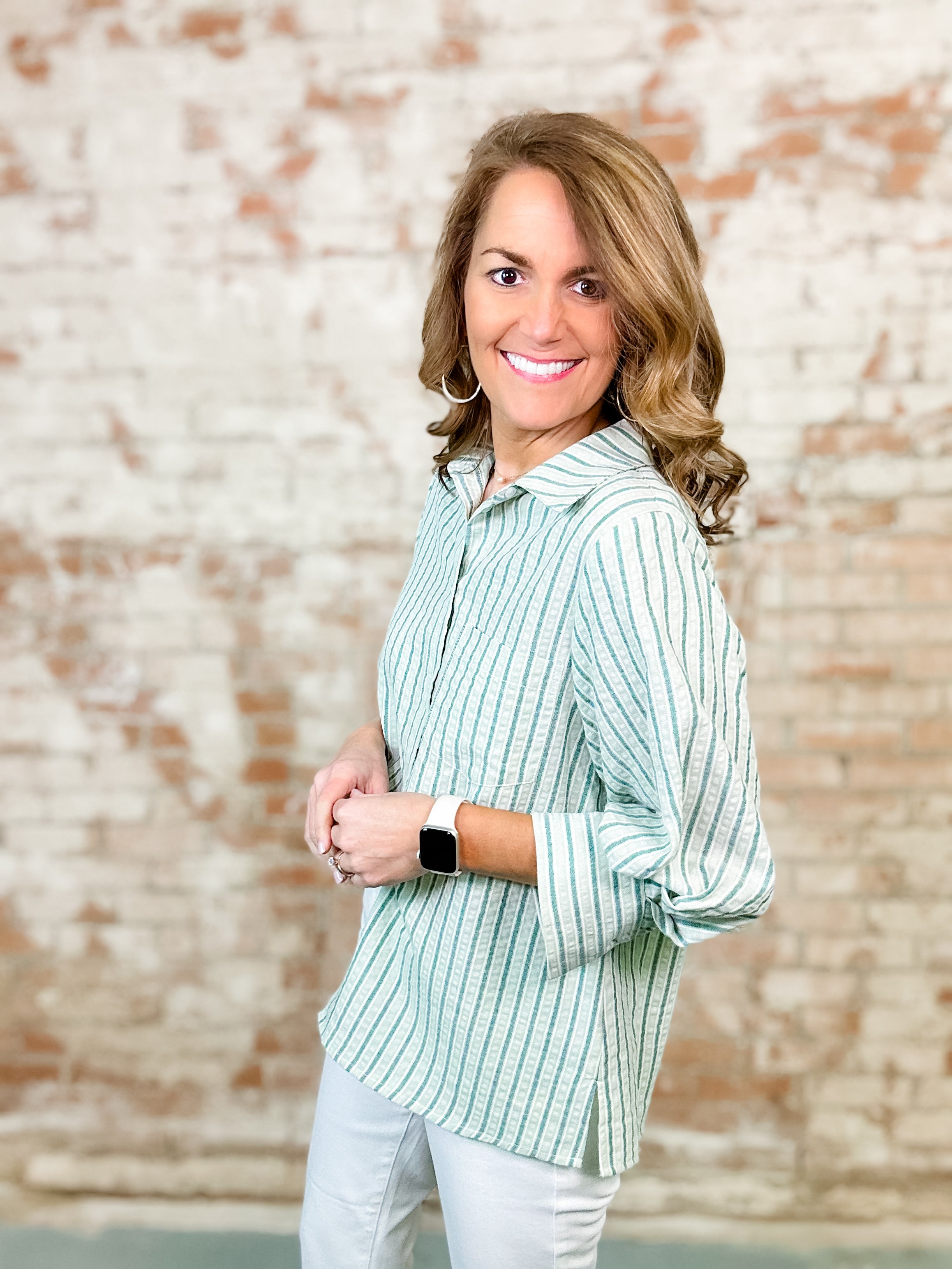Aileen Button Front Stripe Top