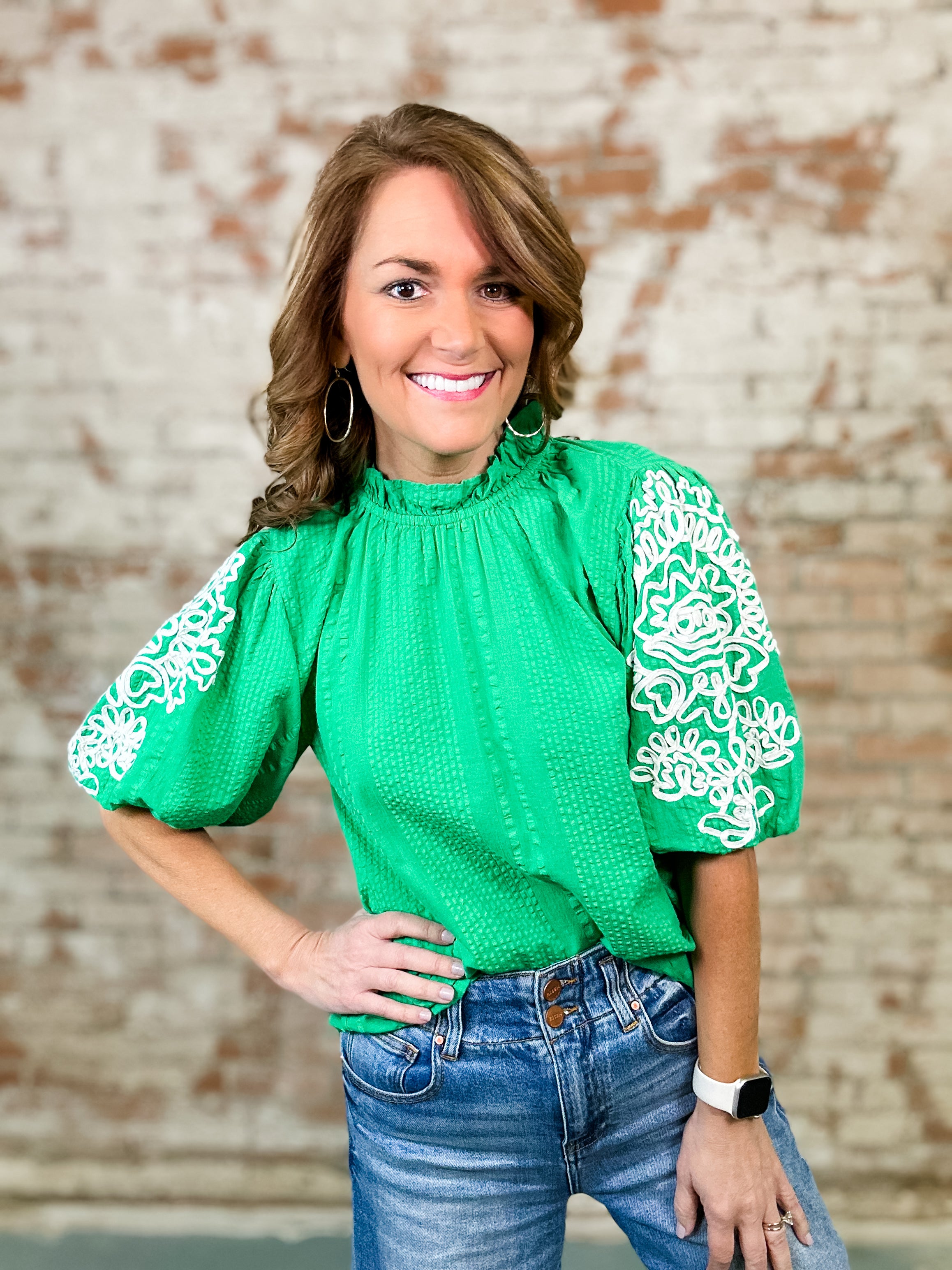 THML Korista Embroidered Sleeve Top - FINAL SALE