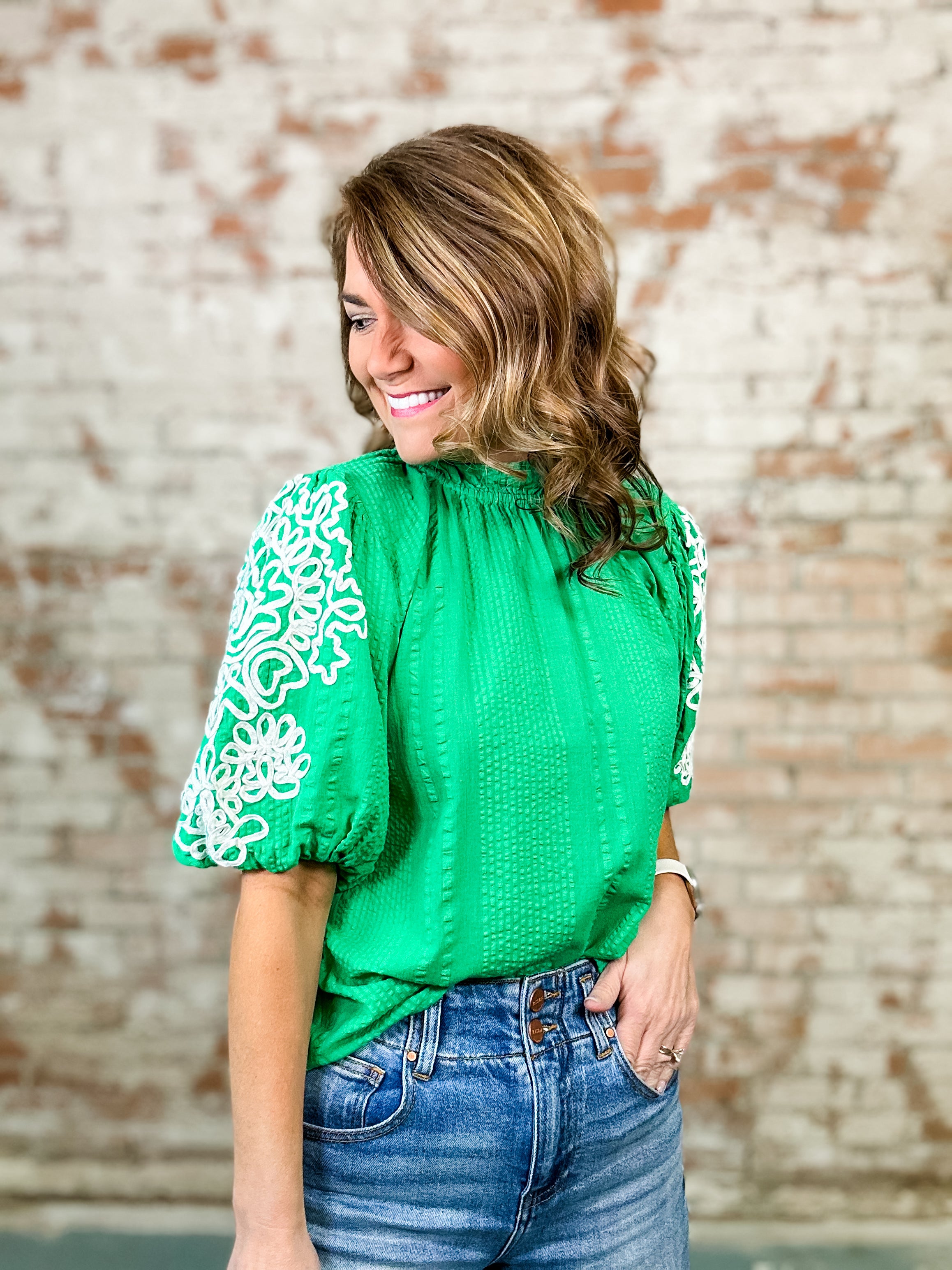 THML Korista Embroidered Sleeve Top - FINAL SALE