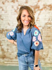 THML Nichola Embroidered Sleeve Top - FINAL SALE