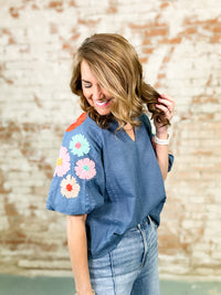 THML Nichola Embroidered Sleeve Top - FINAL SALE