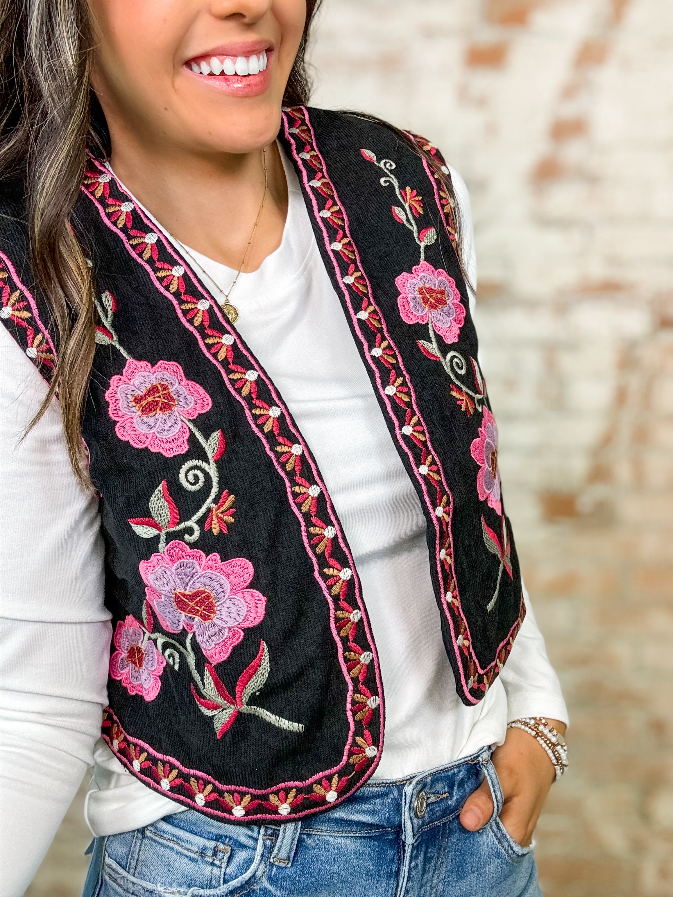 Ruston Corduroy Floral Embroidered Vest - FINAL SALE