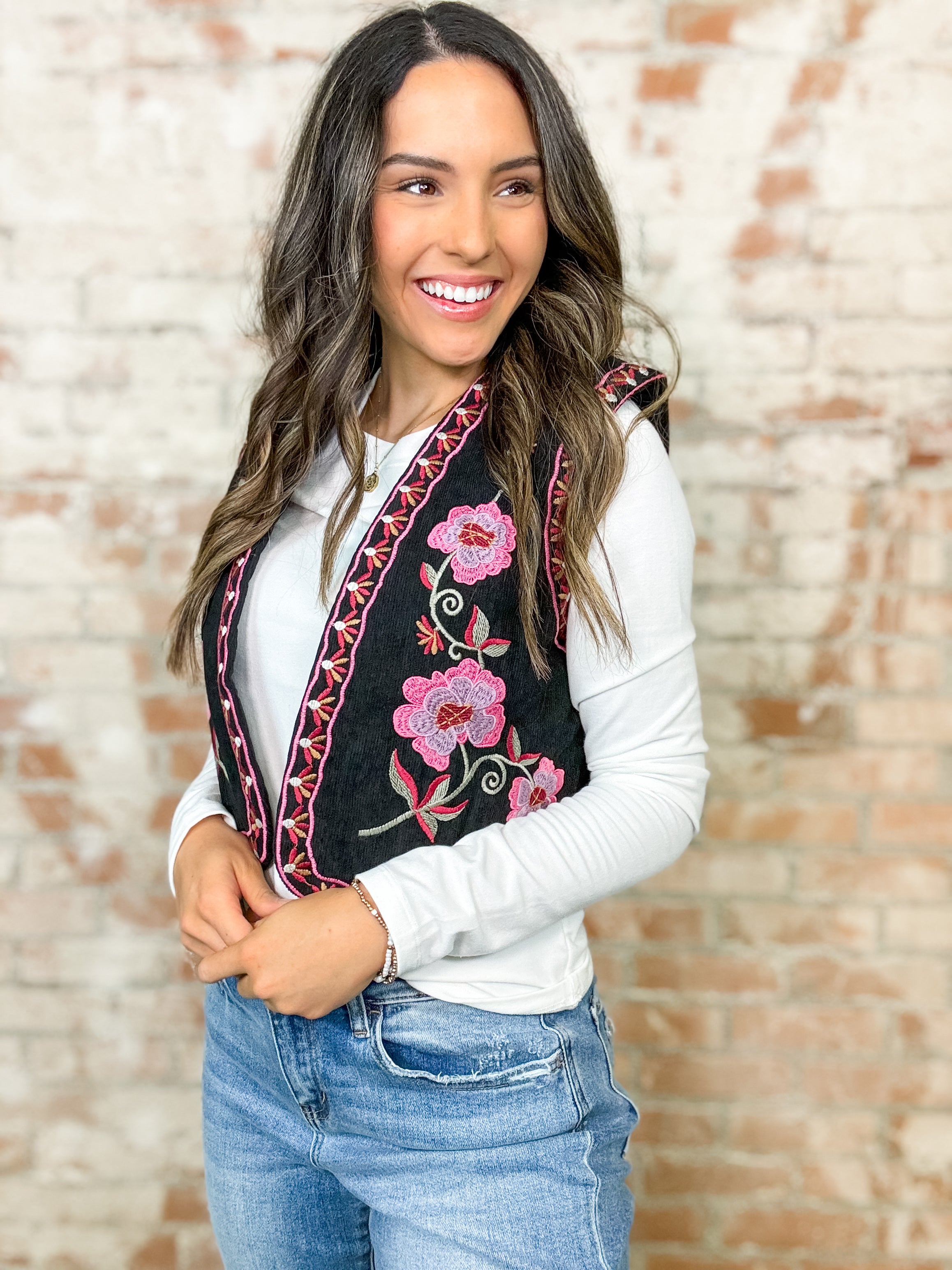 Ruston Corduroy Floral Embroidered Vest - FINAL SALE