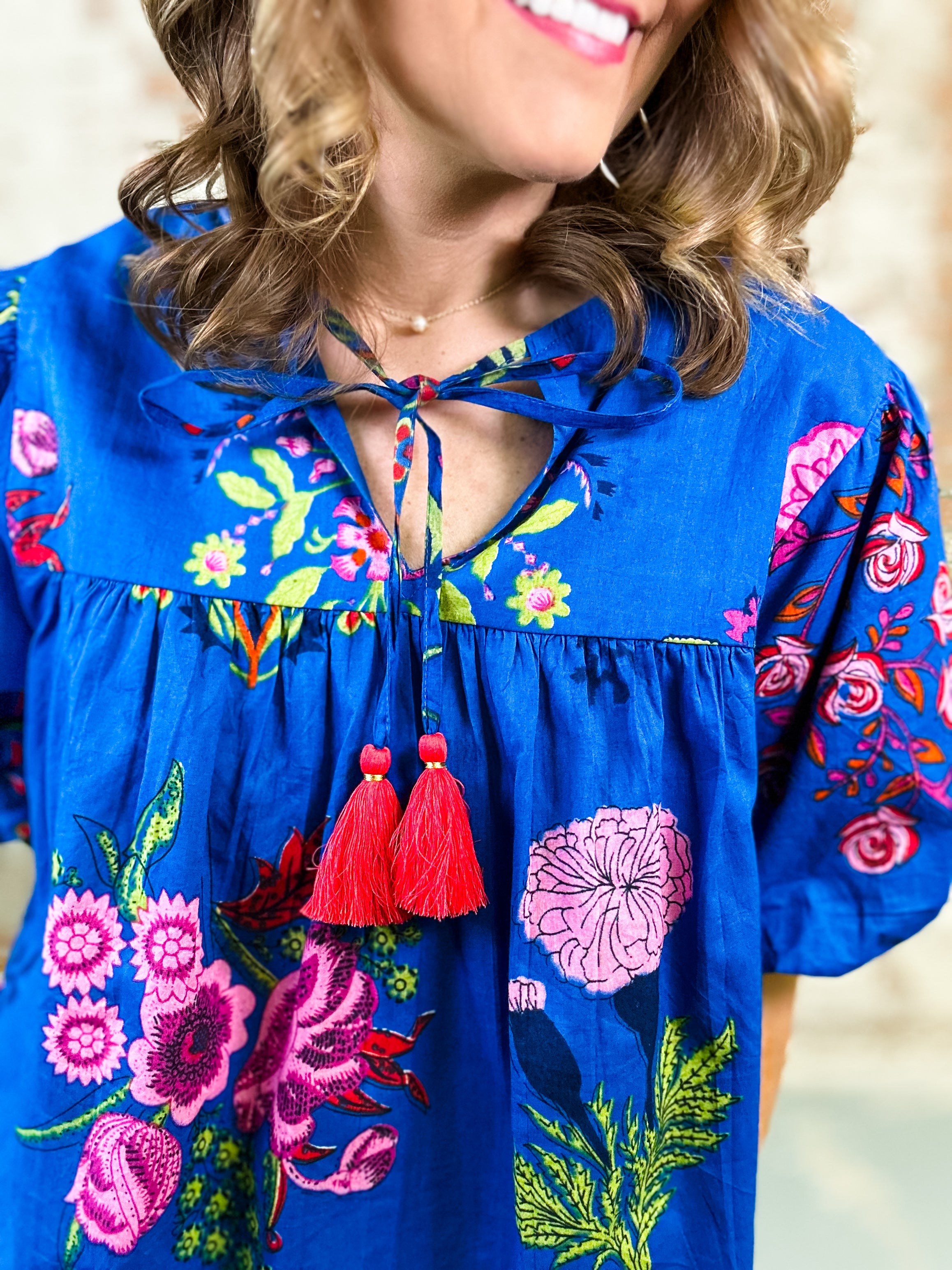 THML Nicole Floral Tassel Tie Top- FINAL SALE