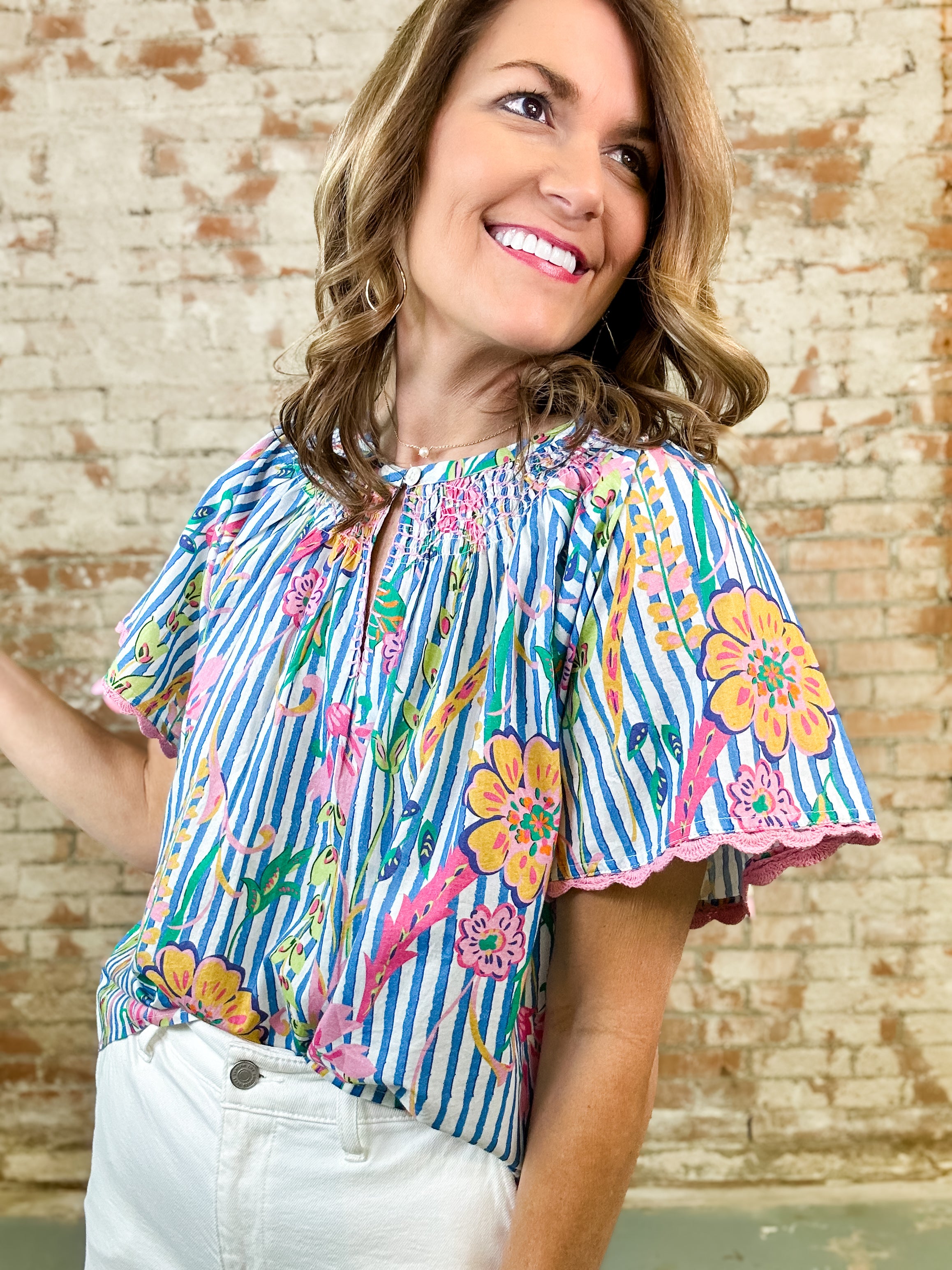 THML Shelley Floral Striped Top - FINAL SALE