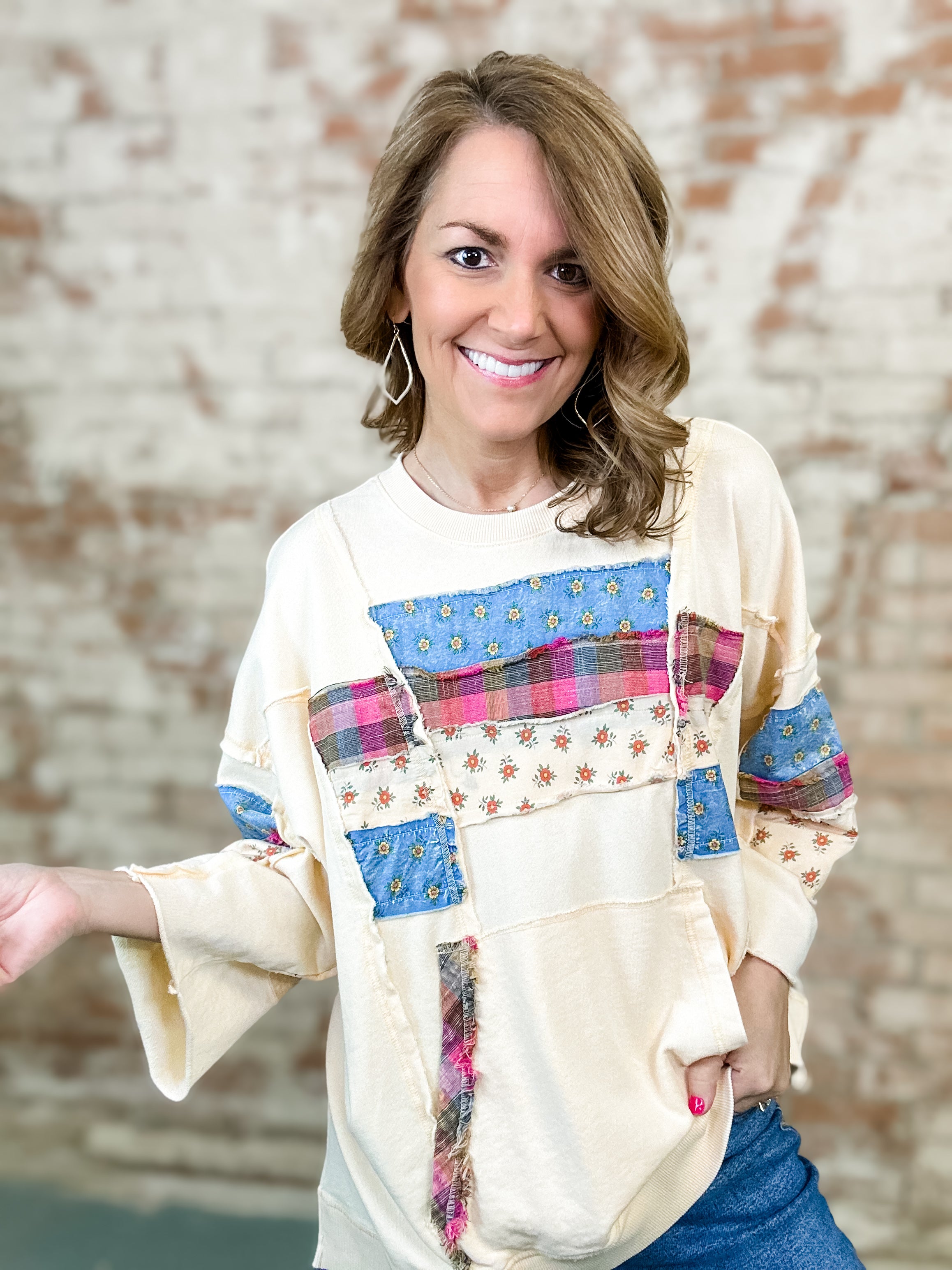 Johanne Patchwork Terry Knit Top