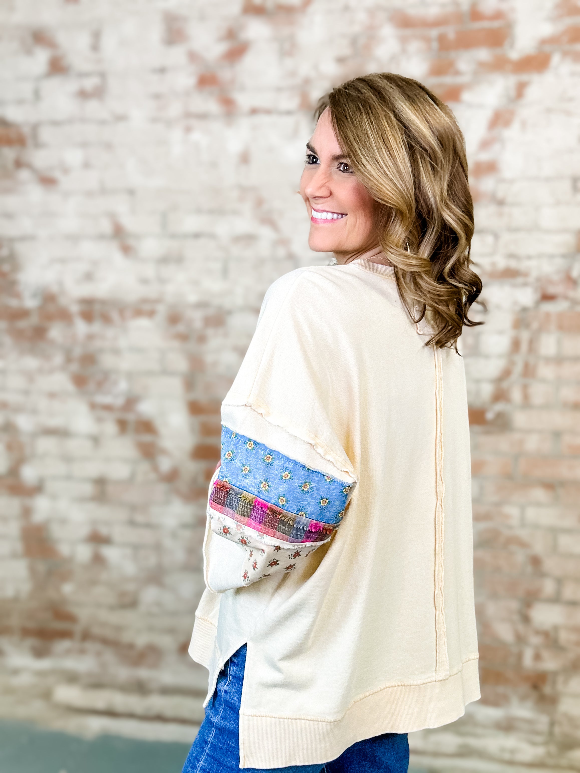 Johanne Patchwork Terry Knit Top