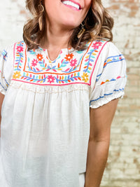THML Jeanette Embroidered Short Sleeve Top
