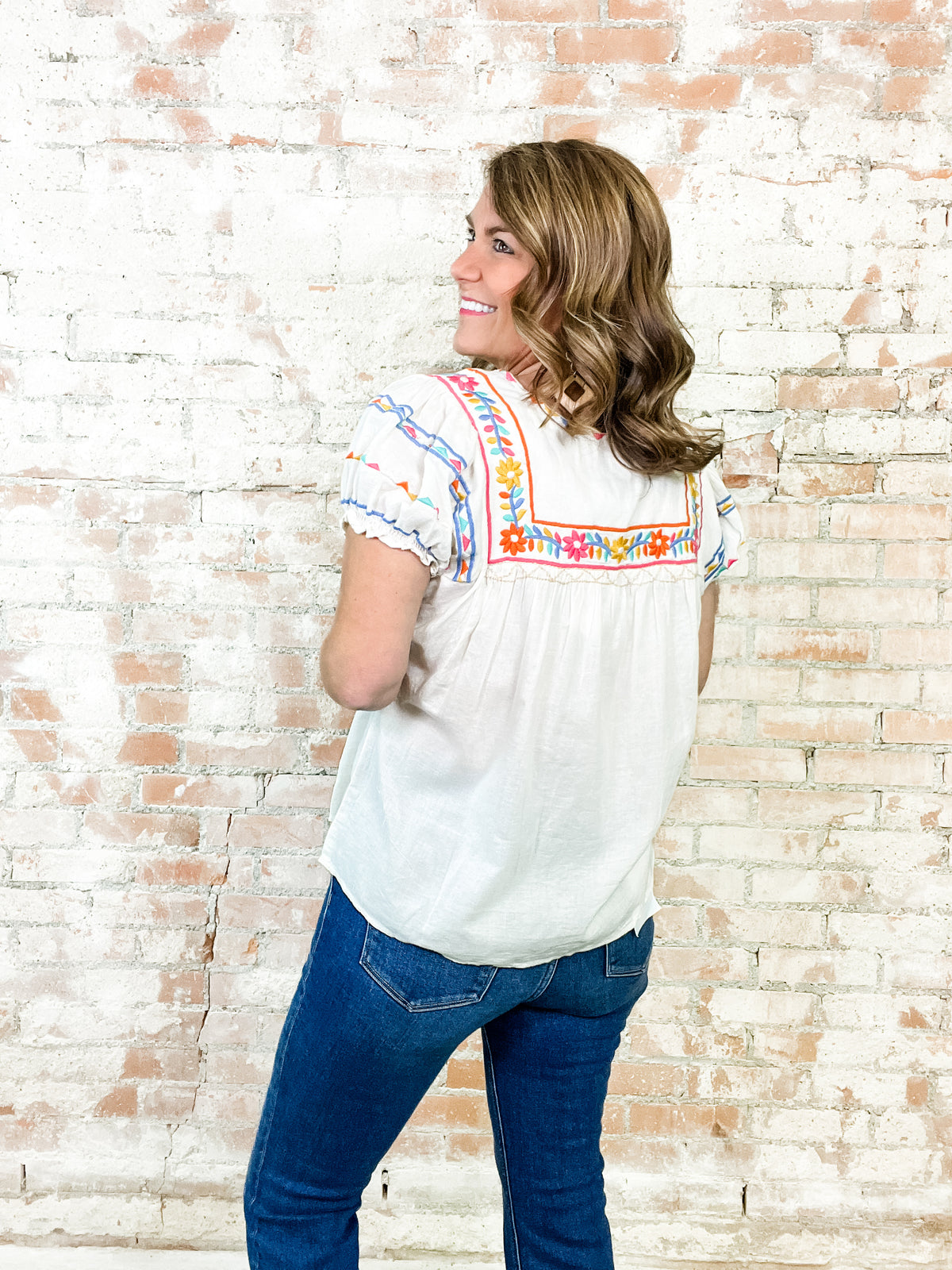 THML Jeanette Embroidered Short Sleeve Top