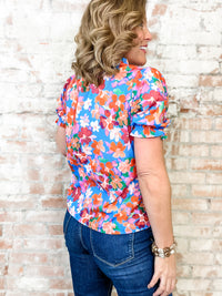 THML Zoey Frill Neck Flower Print Top