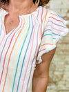 THML Geneva Rainbow Stripe Flutter Sleeve Dress