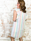THML Geneva Rainbow Stripe Flutter Sleeve Dress