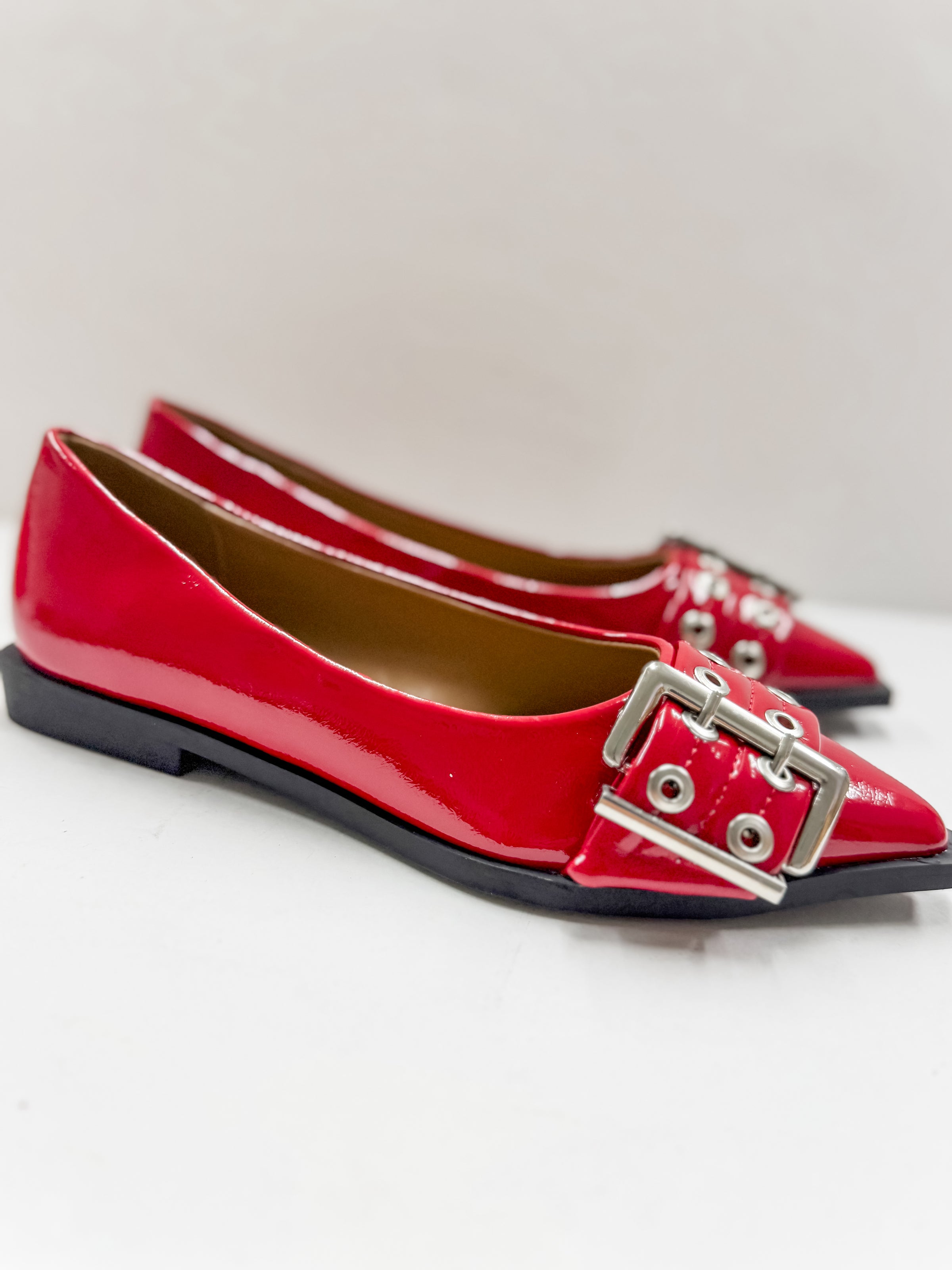 Andie Pointed Toe Eyelet Buckle Flats - FINAL SALE