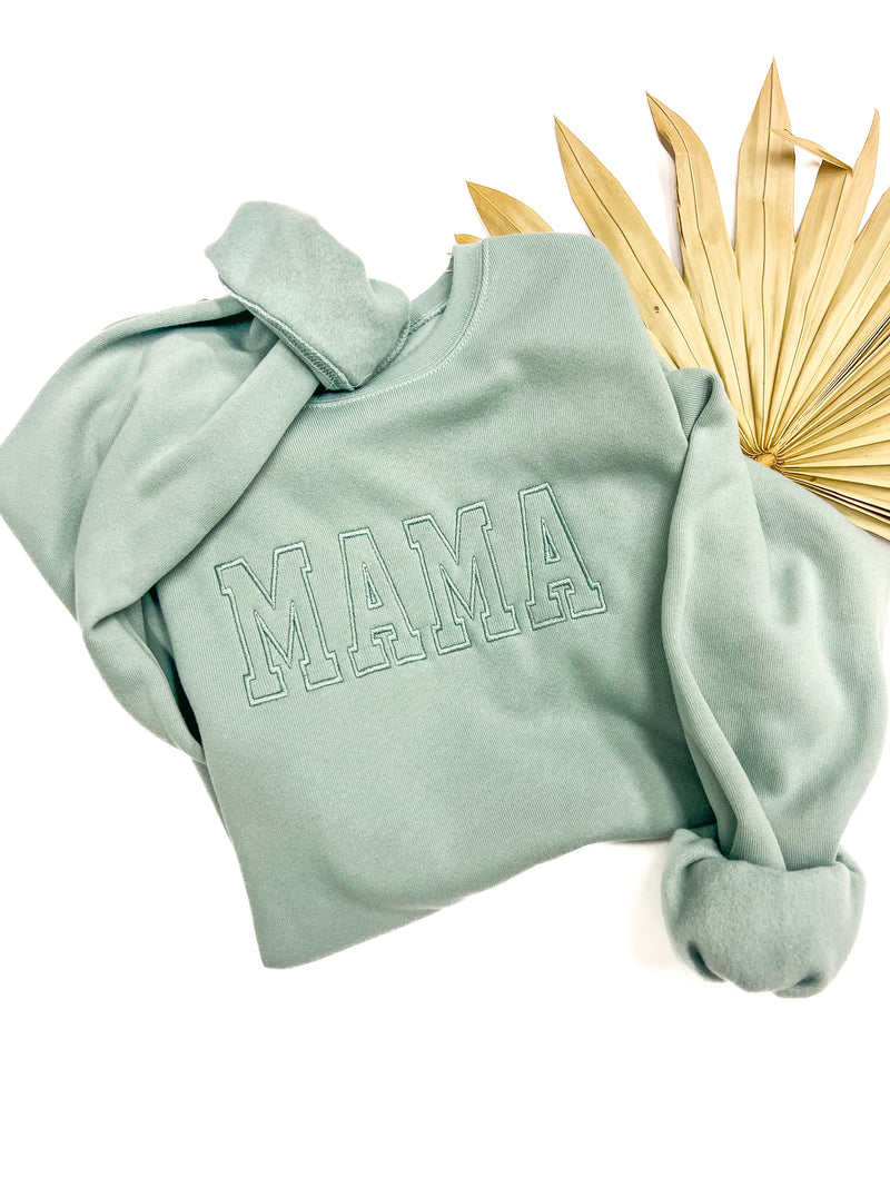 Payne Seafoam Embroidered MAMA Sweatshirt