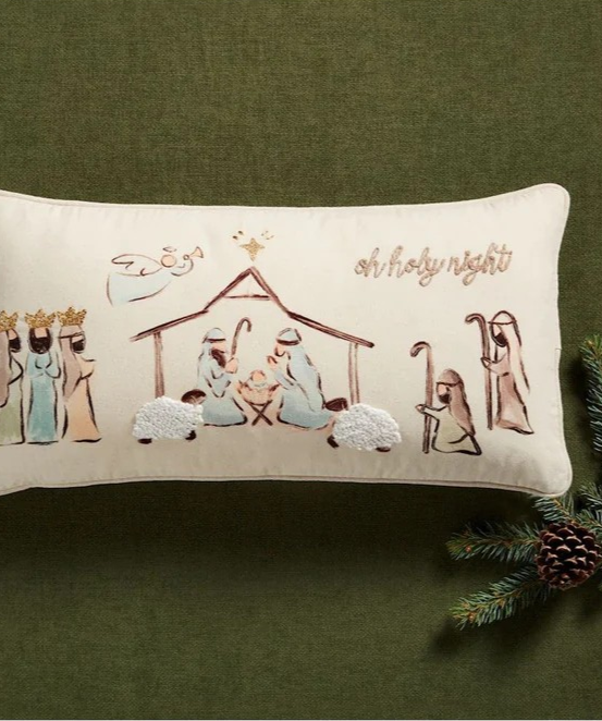 Mud Pie Embroidered Nativity Pillow
