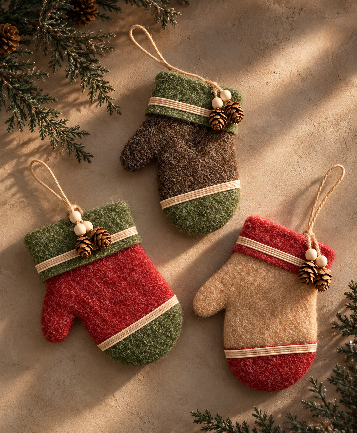Felt Glove Ornament w/ Pinecone