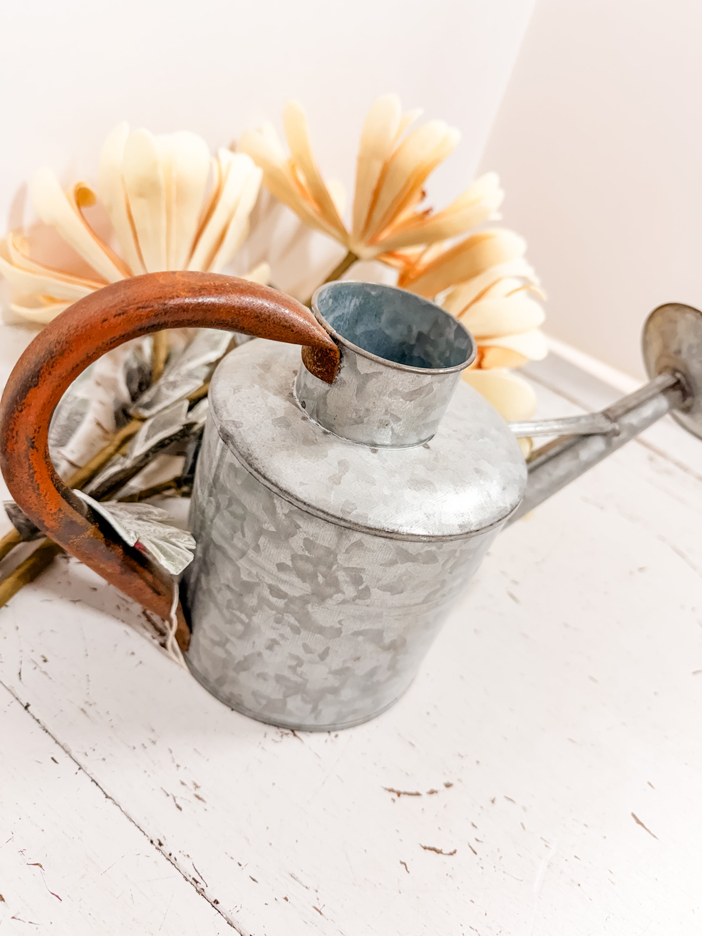 Weathered Look Watering Can with Rusty Handle