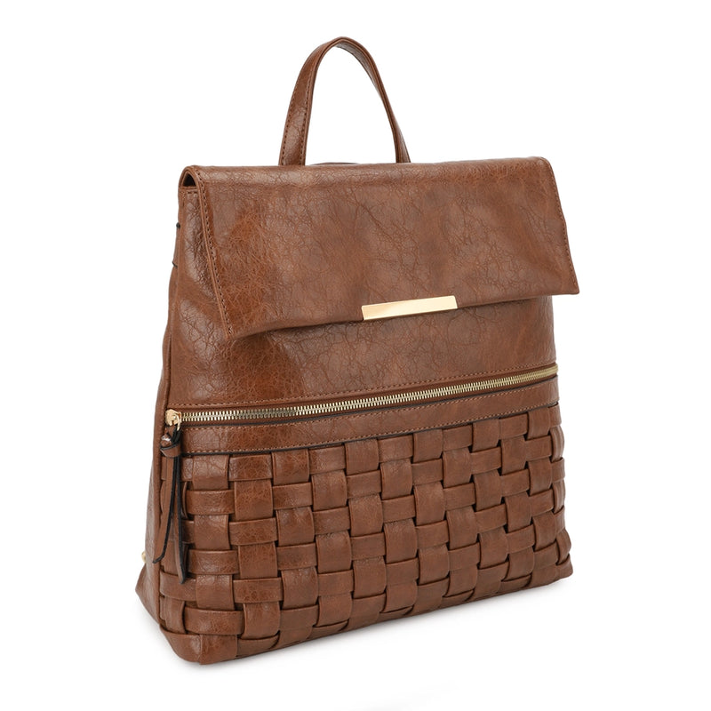 Cognac Freya Large Woven Backpack