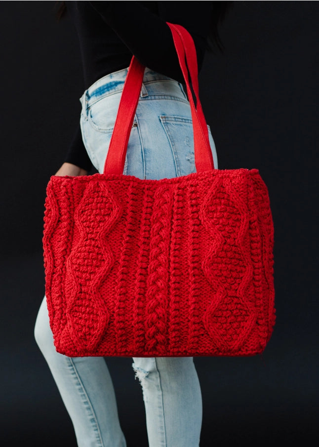 Carrol Red Cable Knit Tote