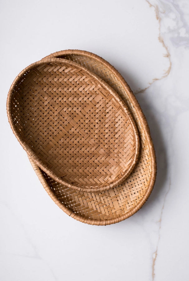 Smoked Bamboo Woven Basket Trays
