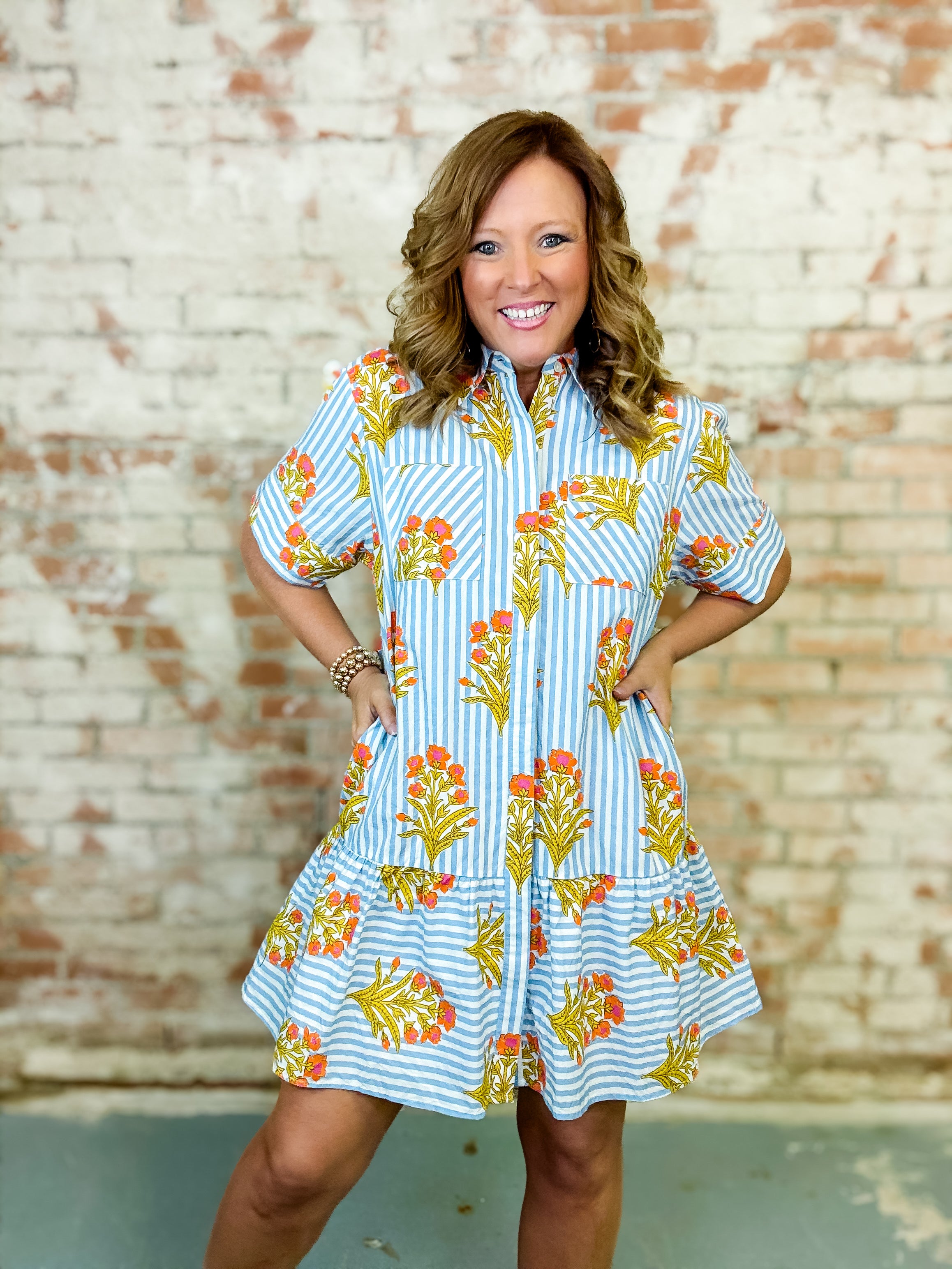 THML Eliana Striped Floral Dress