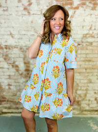 THML Eliana Striped Floral Dress