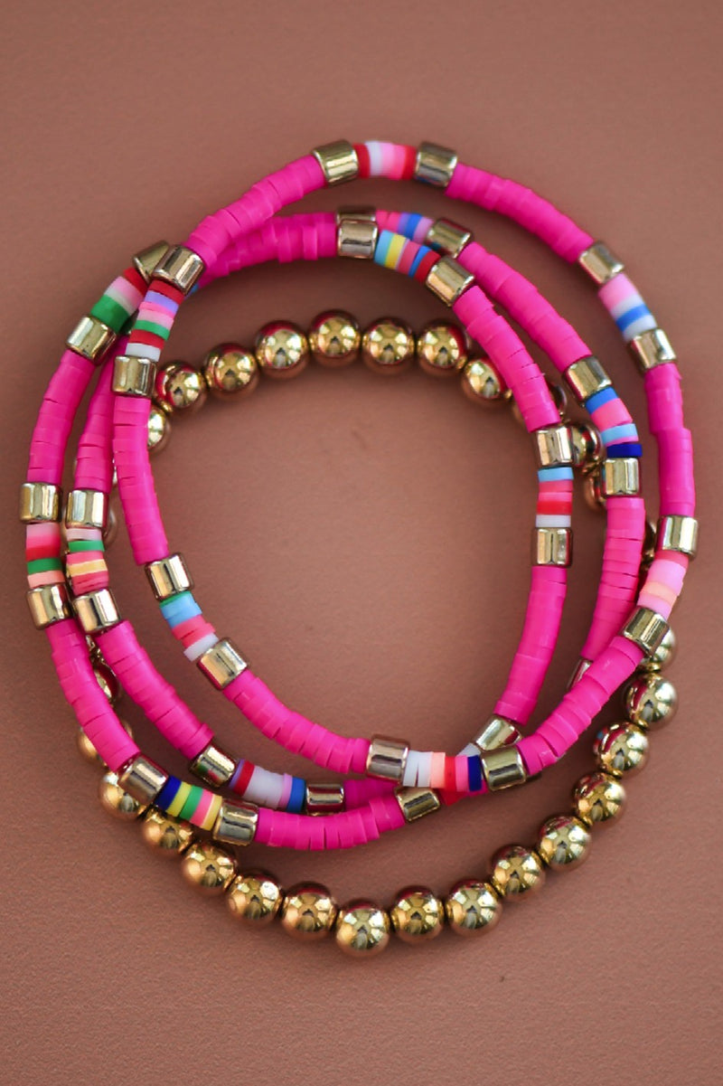 Tessie Hot Pink Disc Bracelet Set