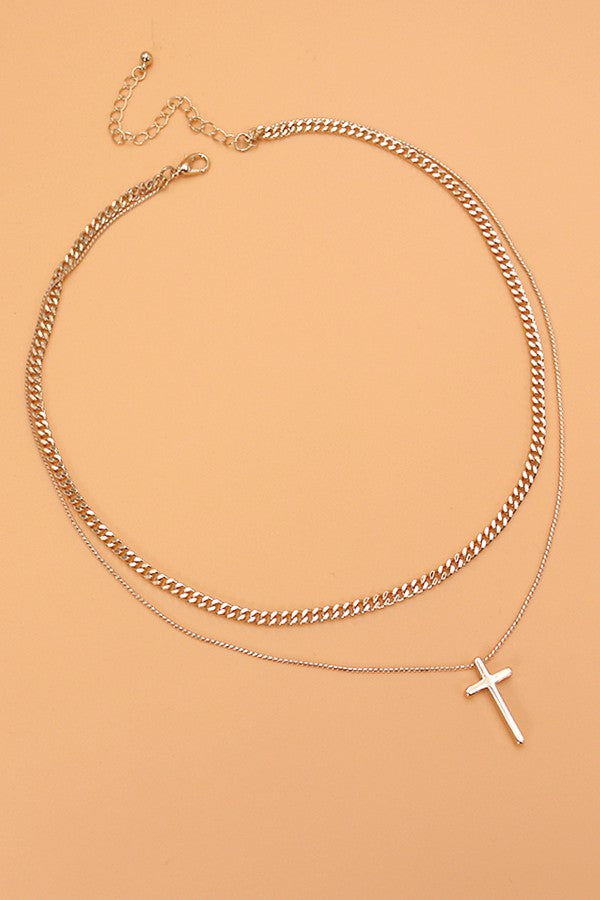 Sykes Double Layer Cross Necklace