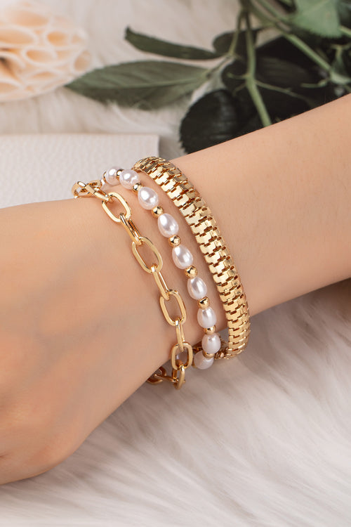 Pearl + Chain Bracelet Set