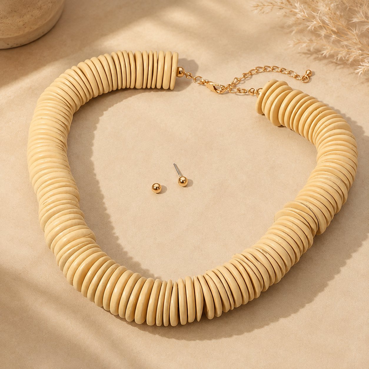 Wooden Disc Beaded Necklace