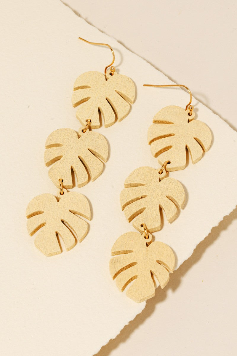 Joni Wood Monstera Leaf Earrings - FINAL SALE