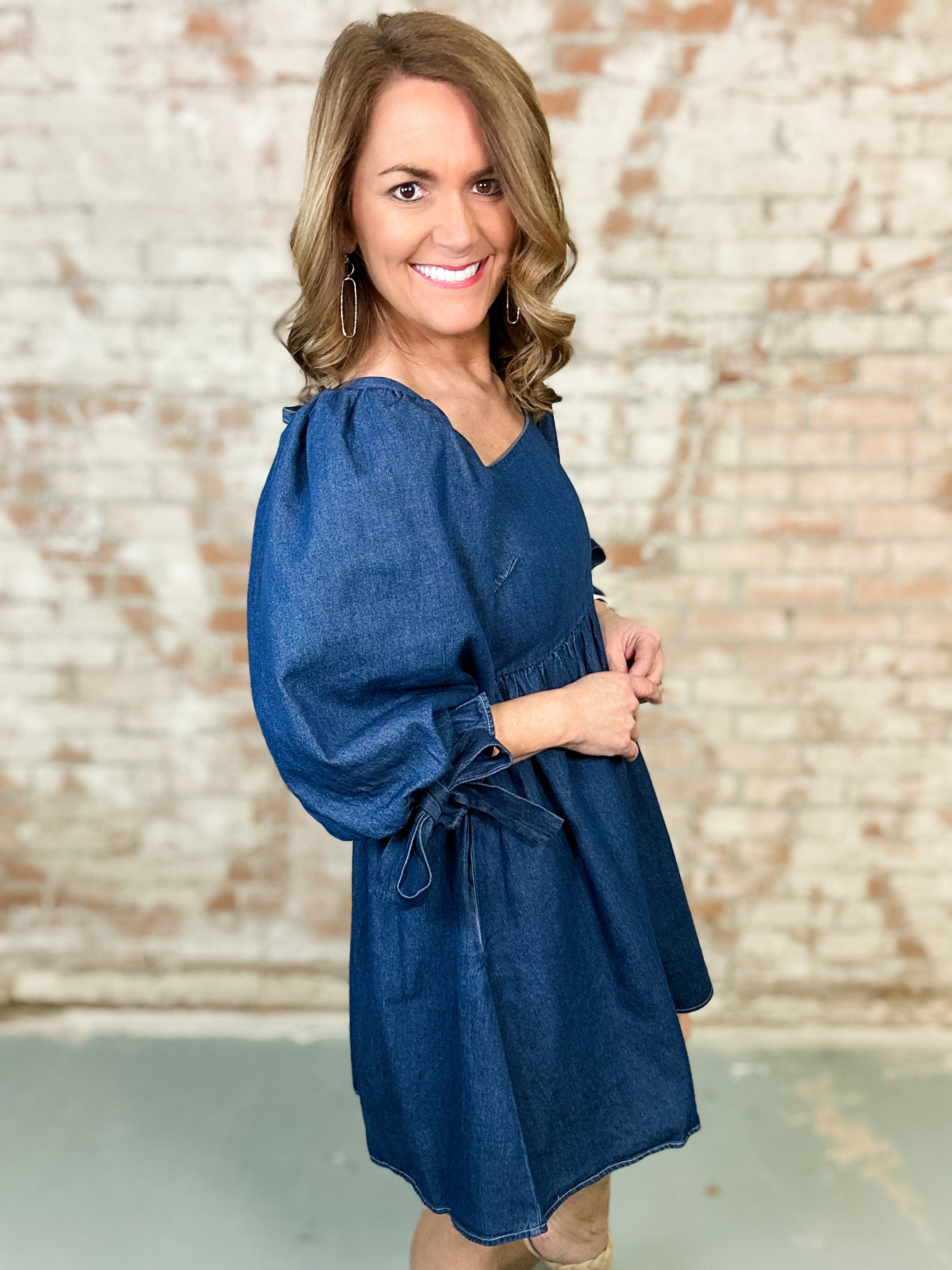 Karoline Square Neck Dark Denim Dress