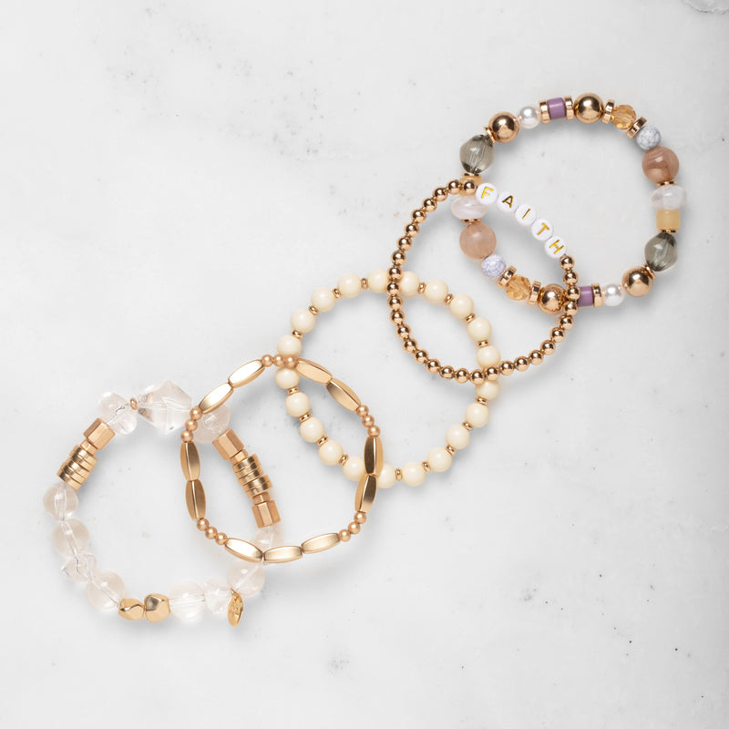 Faith Gold + Neutrals Mixed Bracelet Set