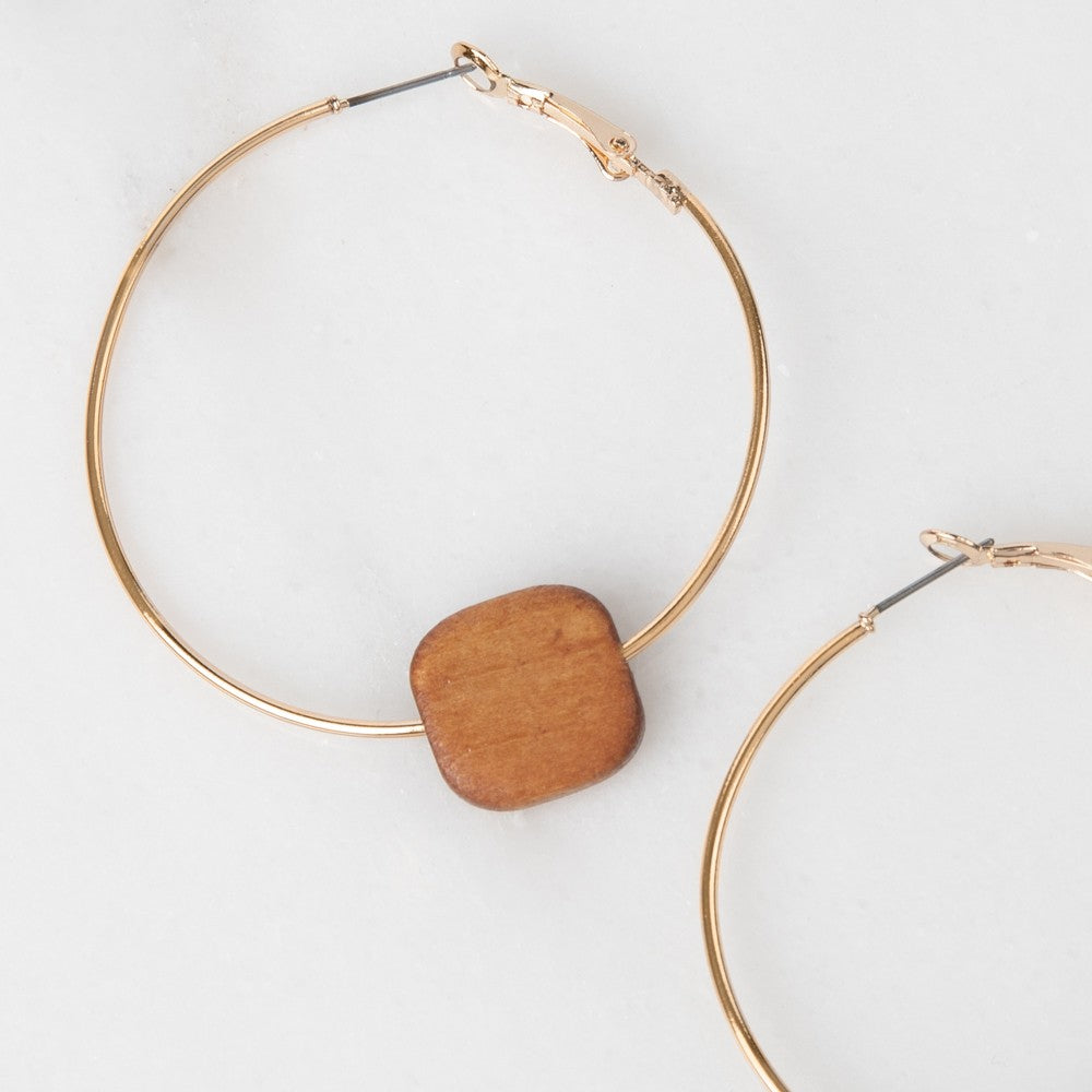 LuEllen Wood Bead Hoop Earrings