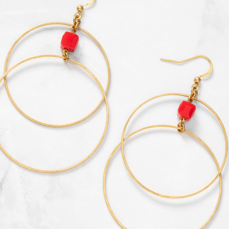 Keeley Red Double Hoop Earrings