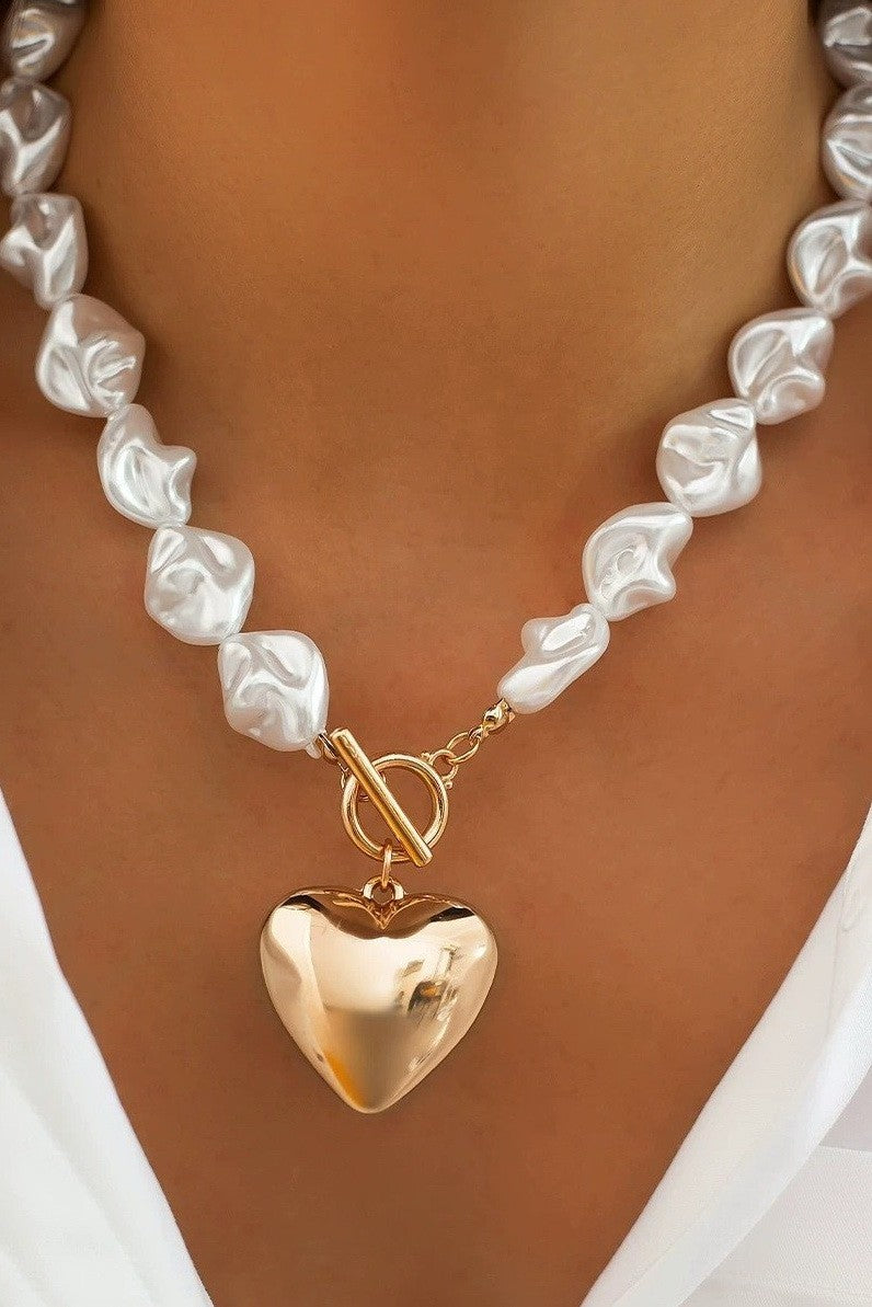 Pearl Heart Toggle Necklace