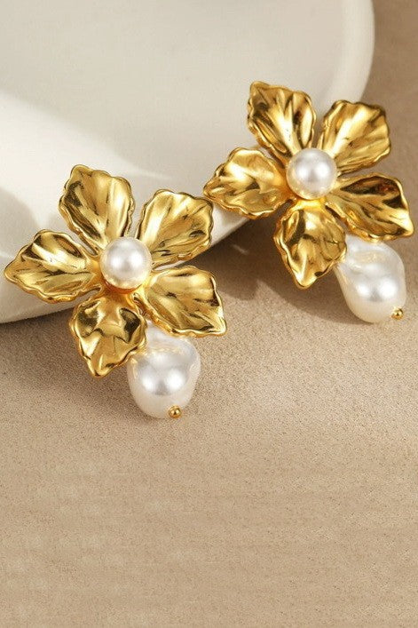 Flower Pearl Drop Earrings