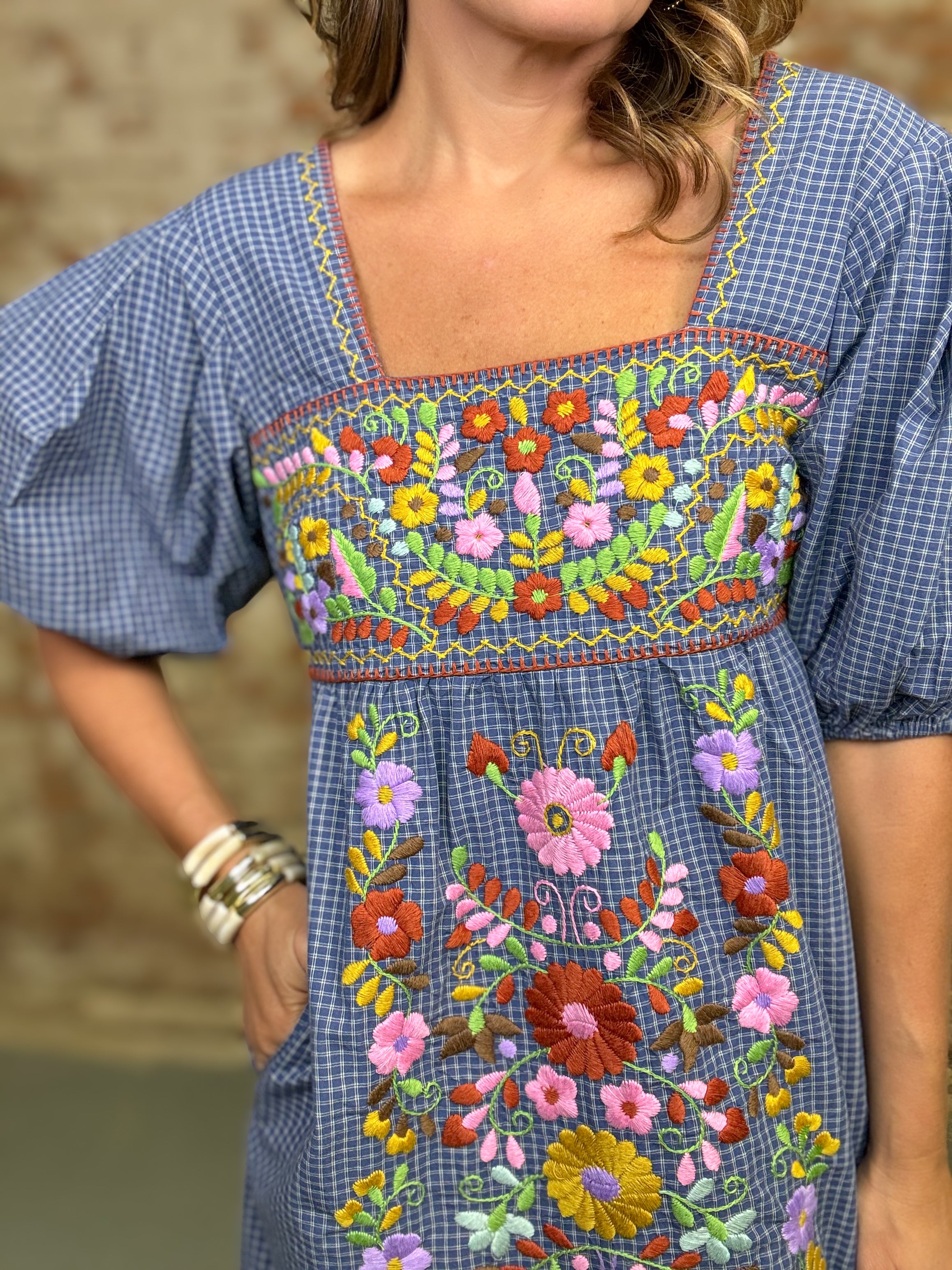 Sister Mary Tina Embroidered Gingham Dress