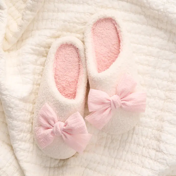 Blush Bow Fuzzy Slippers