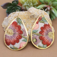 Honey Embroidered Teardrop Earrings