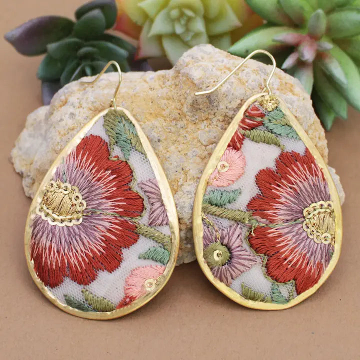 Honey Embroidered Teardrop Earrings