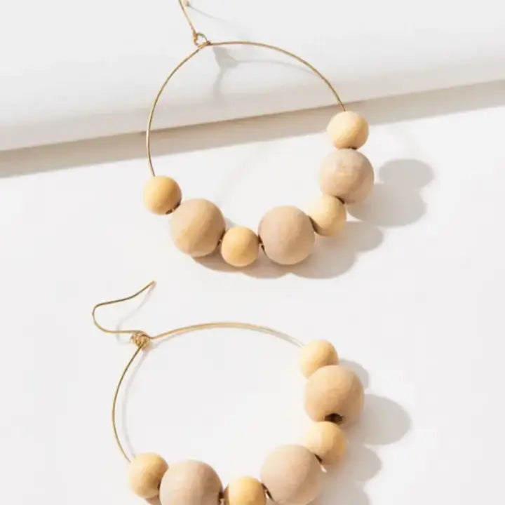 Allison Wood Bead Hoop Earrings