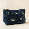 Navy Dainty Floral Embroidered Teddy Pouch