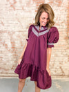 Dina Solid Embroidered Smock Dress