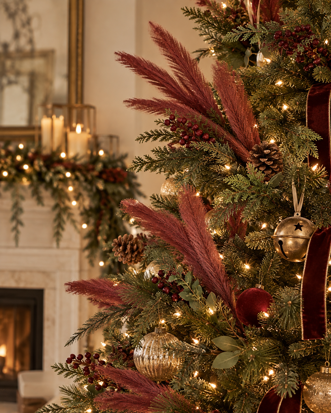 Faux Reed Burgundy Plume