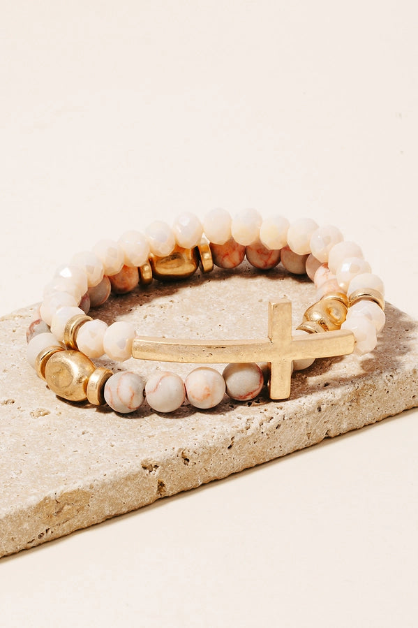 Juliet Cross Charm Beaded Bracelet