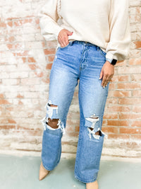 Hawkins High Rise Distressed Wide Leg Jeans