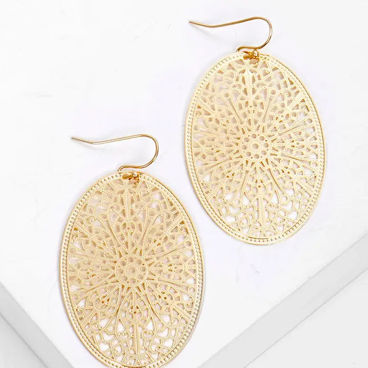 Metal Oval Drop Earrings